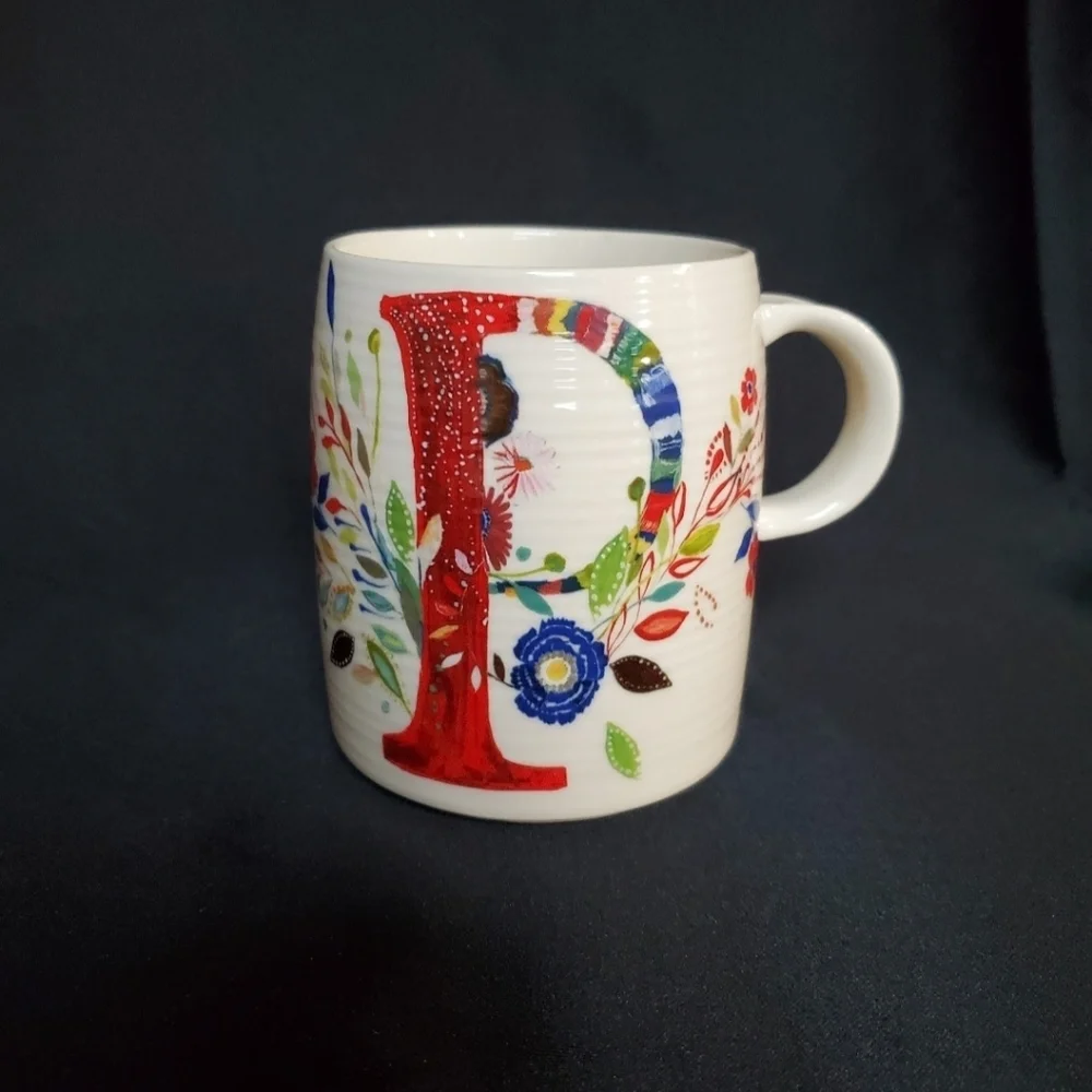 Anthropologie Petal Palette Monogram Letter P Mug